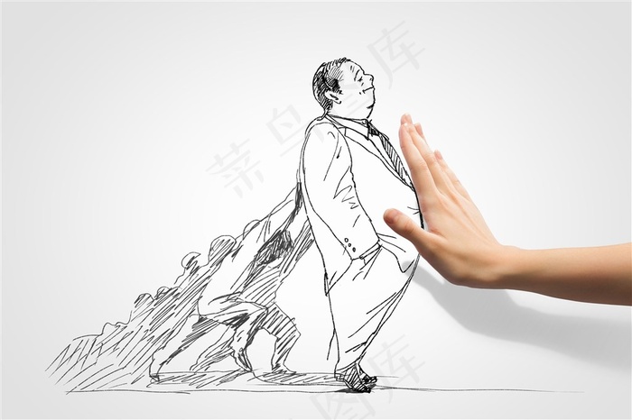 多个小人推着一个胖子跟一只手