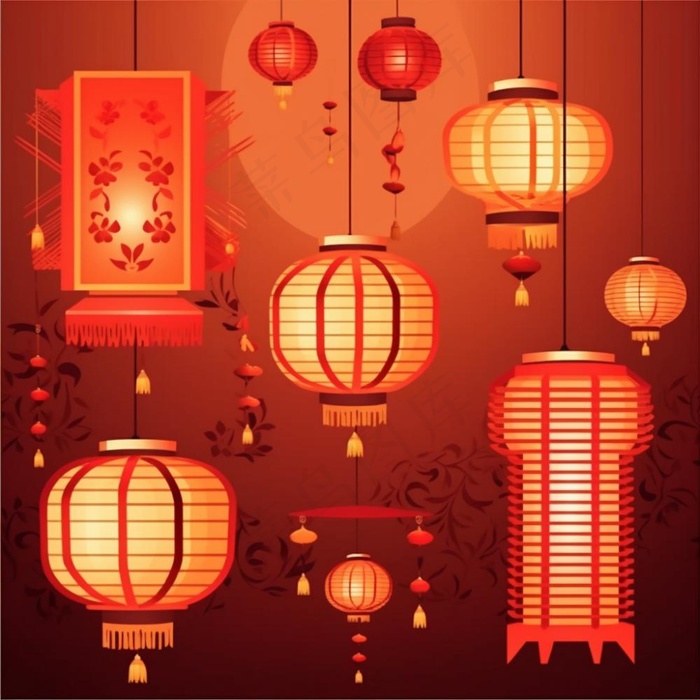 红灯笼过年过节喜庆插画素材