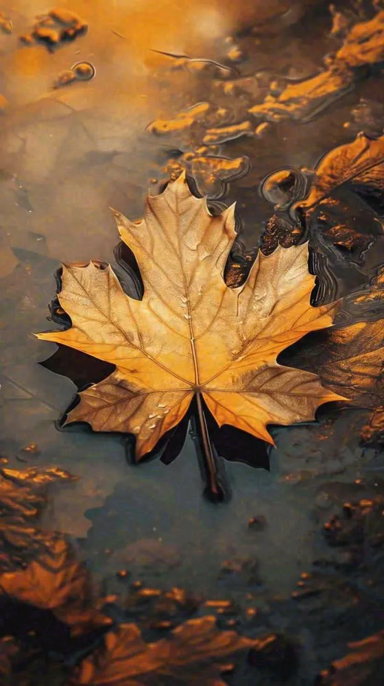秋天黄色秋叶落叶雨天特写故事感，秋分立秋摄影图(816x1456)