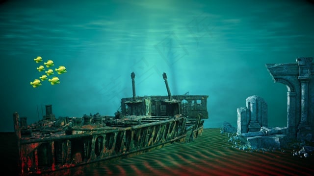 水下, 动画片, 船, 破坏, 沉船, 鱼, 海洋动物, 水