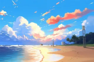 夏日阳光沙滩海浪蓝色插画背景