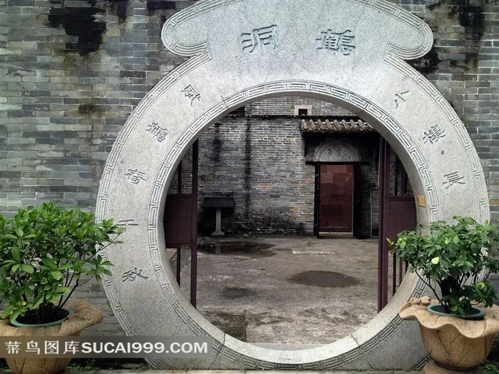 中国风图片古典园林月亮门景观