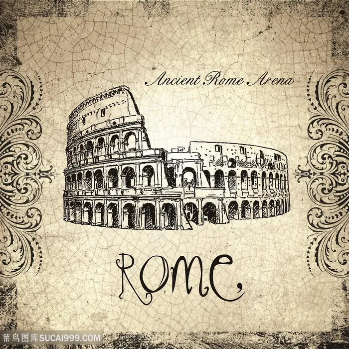 角斗场高清素描装饰画