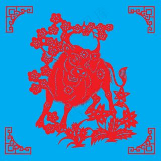 牛剪纸 剪纸风元素