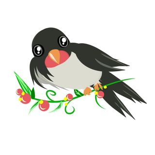 水彩手绘春季春天柳树柳条枝条小鸟小燕子元素PSD设计素材PNG图片