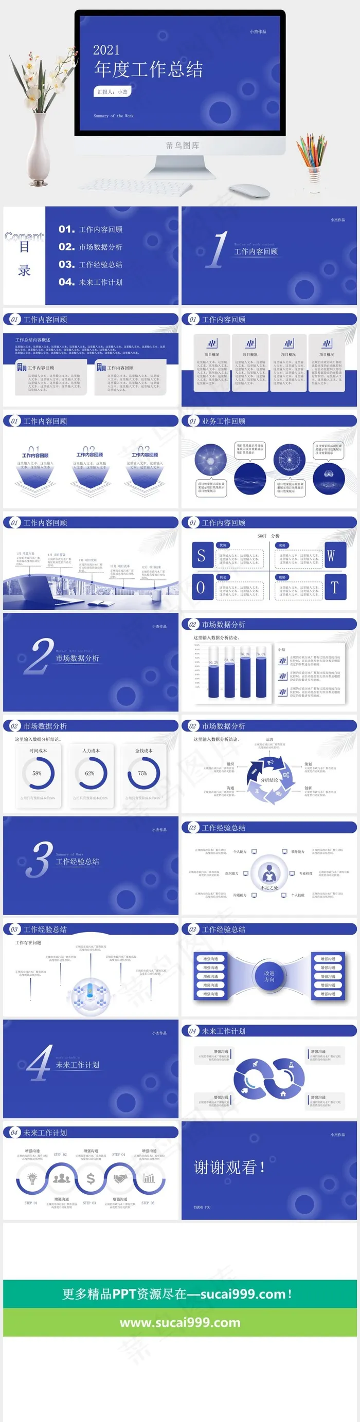 简约干净圆圈几何风年度工作总结PPT模板