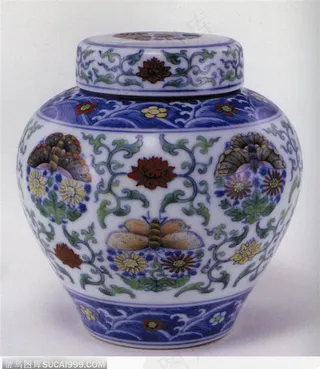 中华传统瓷器-蝴蝶花朵的瓷坛