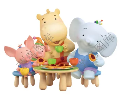 卡通动物喝茶，吃饼高清