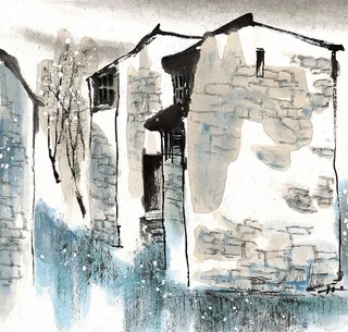 江南水乡之冬国画素材