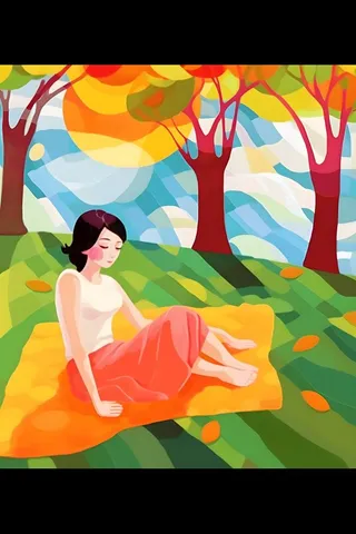 夏日人物水果树荫乘凉插画素材背景