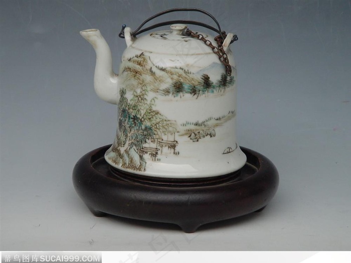 中华传统-山水画花纹水壶