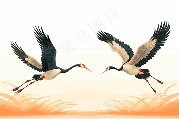 仙鹤齐飞秋季重阳插画素材背景(x)