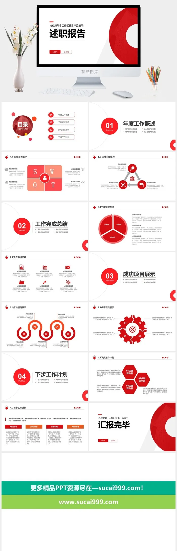 红色简约大方述职报告岗位竞聘PPT