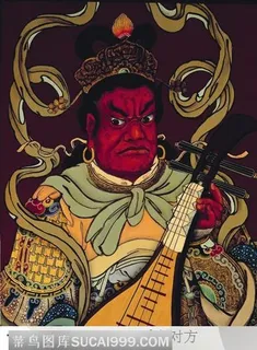 东方持国天王门神图像年画 东方持国天王门神图像年画