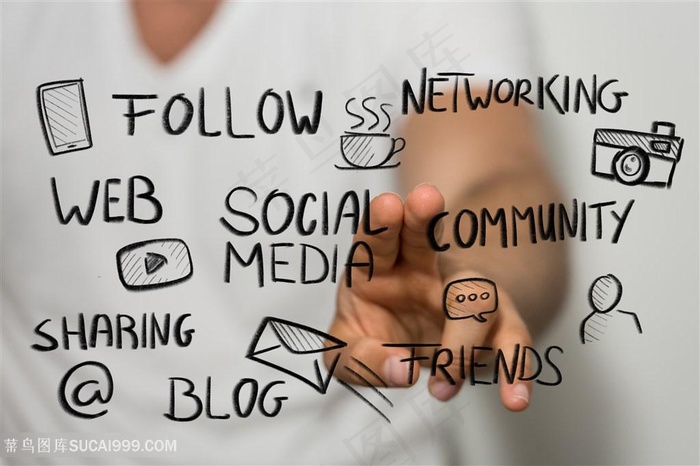 手掌中的网络商务手绘图标