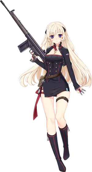 长发开抢女孩素材卡通酷炫