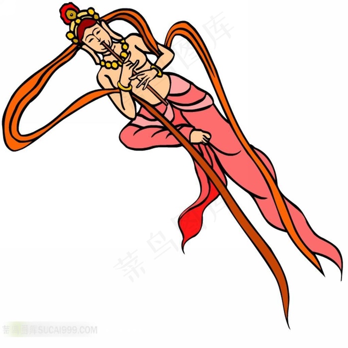 手绘吹笛子的飞天素材