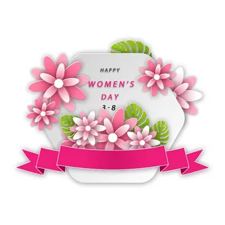 手绘妇女节粉色花卉挂画