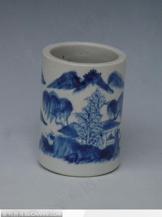 传统工艺-山水花纹笔筒