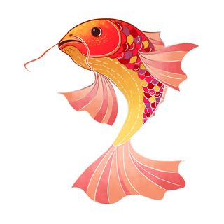 手绘烫金国潮中国风卡通锦鲤鱼金鱼插画装饰元素PSD设计素材