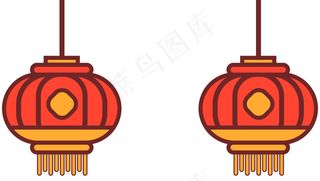 中国风 手绘 卡通元素 传统 复古红 灯笼装饰 PNG 免抠 