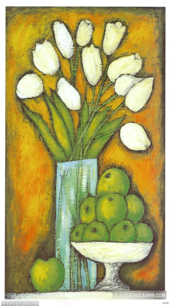 唯美百合花水果油画