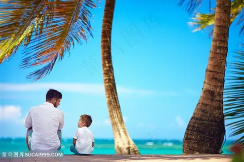 时尚父子海边写真高清图片