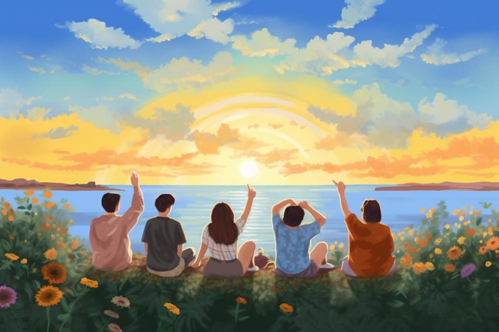 海边旅行开心人群背景