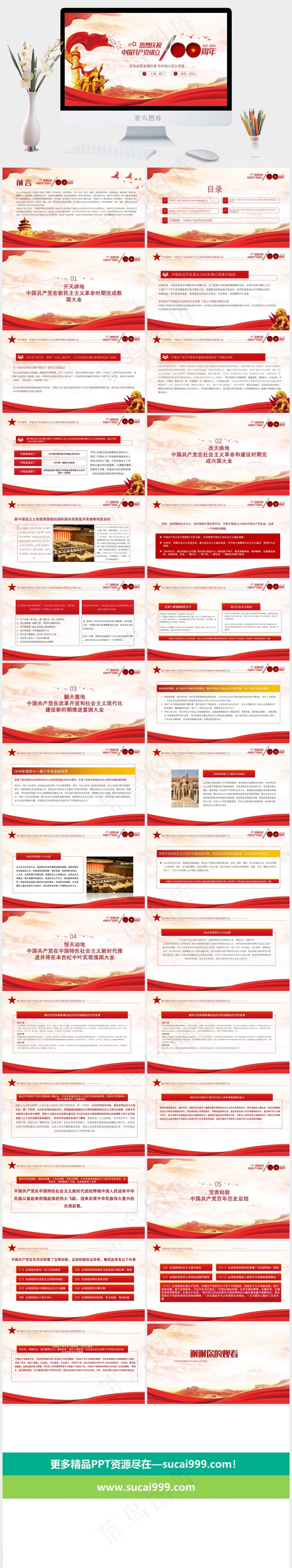 简约建党100周年党政党建ppt模板ppt模版