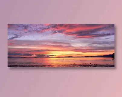 夕阳晚霞海景滩涂风景画 夕阳晚霞海景滩涂风景画