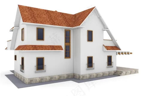 白色两层别墅建筑物模型高清图