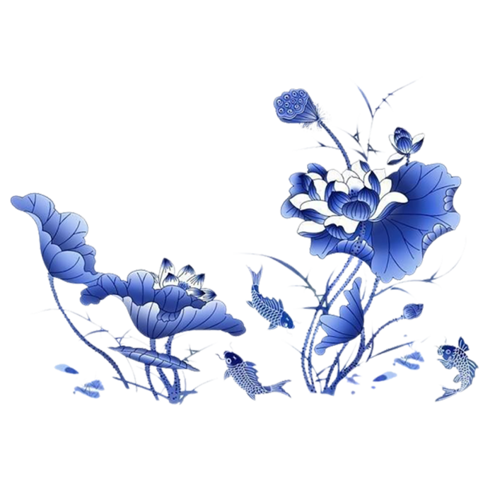 蓝色水墨荷花卡通线条简笔少儿兴趣班