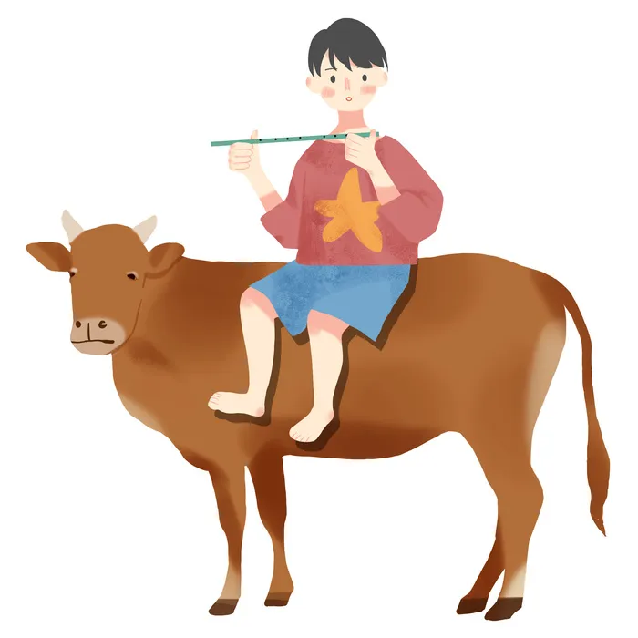 清明清明节卡通牧童和牛psd模版下载