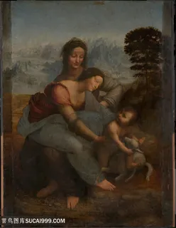 达芬奇人物油画山上母女装饰画 达芬奇人物油画山上母女装饰画