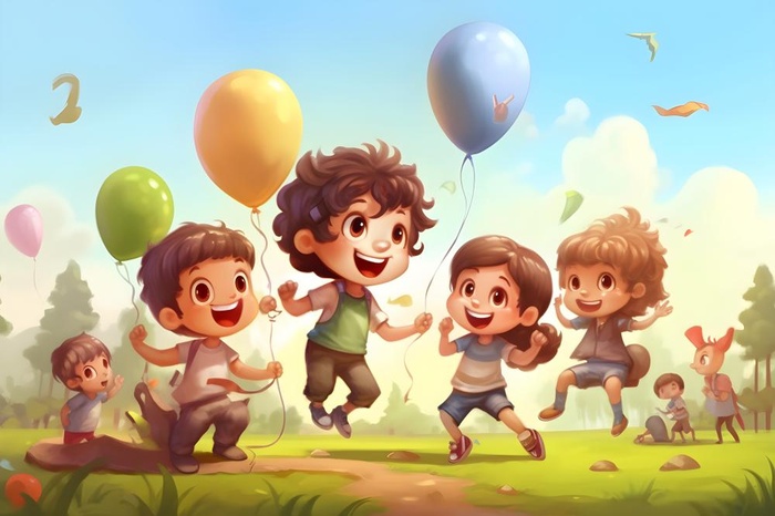 儿童孩子玩耍气球乐园聚会插画海报素材背景