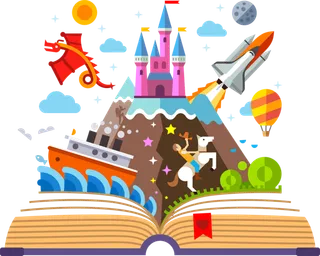 书本知识城堡卡通简笔少儿兴趣班素材