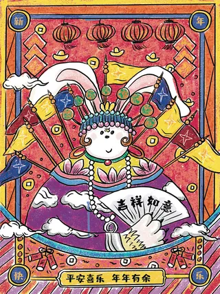吉祥如意 平安喜乐 年年有余 新年快乐 兔年大吉海报