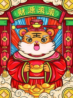 虎年中国风萌虎插画