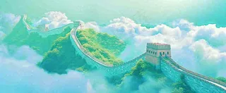 高山白云中国风长城庄严风景