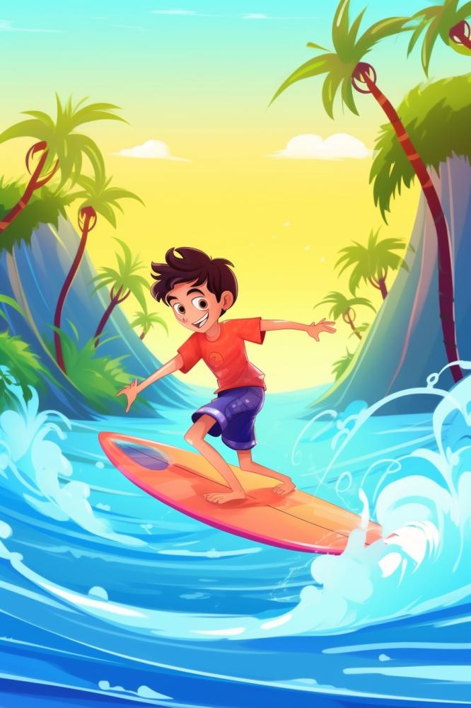 清爽海洋漂流男孩海浪背景