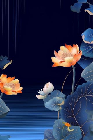 蓝色中国风荷花意境大气背景