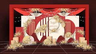 红色中式传统婚礼迎宾区效果图