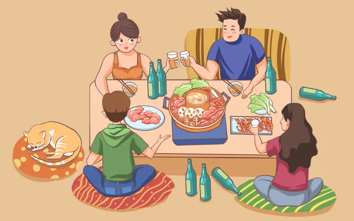 火锅派对聚餐插画海报psd模版下载