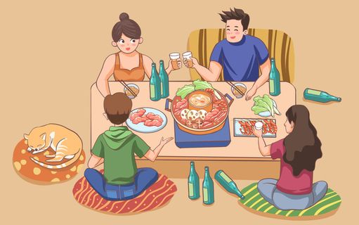 火锅派对聚餐插画海报