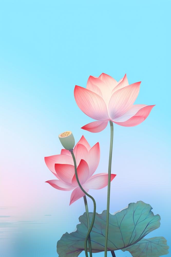 简约清新淡粉色荷花背景(896x1344)