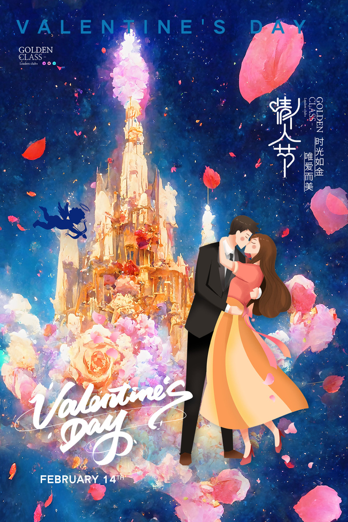 情人节城堡玫瑰创意海报psd模版下载