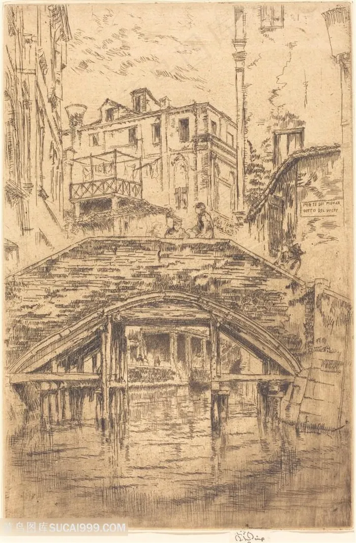 惠斯勒素描拱桥美景装饰画
