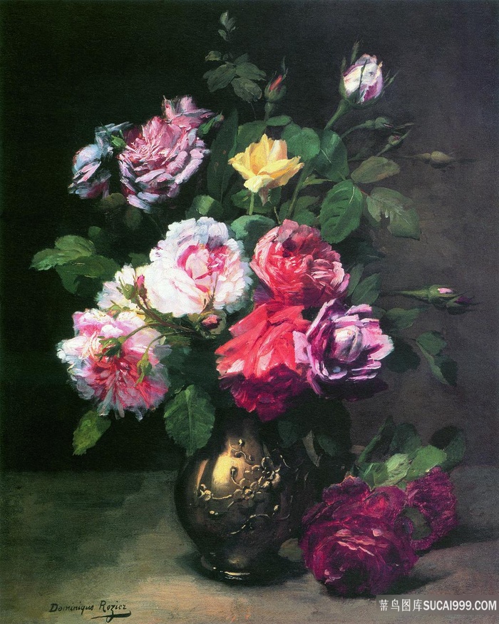 高清唯美花卉花瓶油画