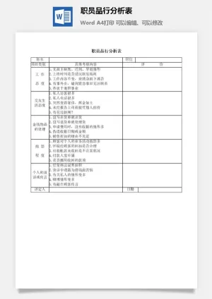 职员品行分析表word模板