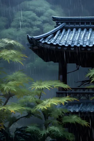 雨水国风建筑背景
